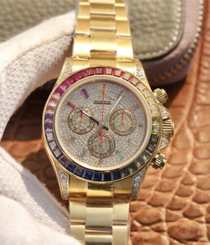 OW Rolex Cosmograph Rainbow Daytona watch back diamond custom version.