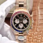 BD's new Daytona series rainbow star model: 116595RBOW, the bezel is inlaid with 36 colorful gemstones and literally 12 colored diamond scales.